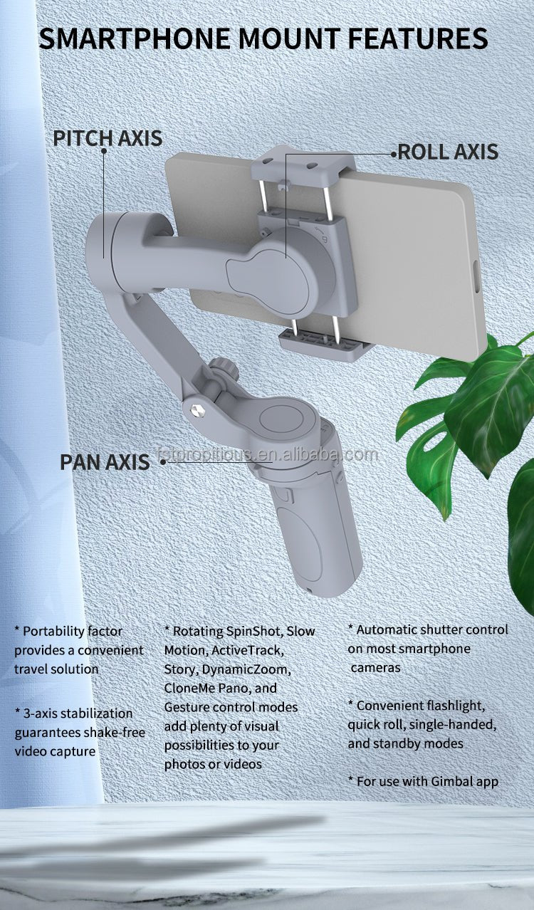 Tekvyn 3-Axis Handheld Smartphone Gimbal stabilizer for smooth video recording, shown in black with ergonomic handle