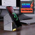 Tekvyn 3-in-1 magnetic wireless charger with three charging pads for phone, smartwatch, and earbuds on a white surface.