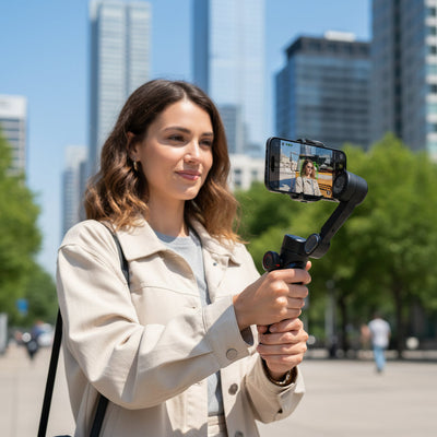 Handheld 3-axis smartphone gimbal stabilizer with phone mounted