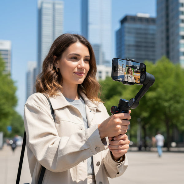 Handheld 3-axis smartphone gimbal stabilizer with phone mounted