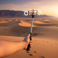Tekvynstore JC Series Wireless Bluetooth Selfie Stick with tripod stand, showing adjustable handle and phone holder in use