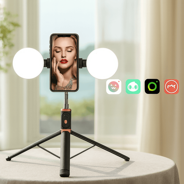JC series foldable Bluetooth selfie stick set up as a tripod