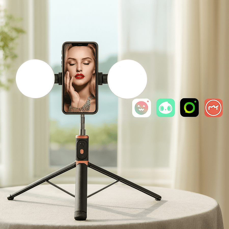 JC series foldable Bluetooth selfie stick set up as a tripod