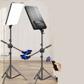 Tekvyn LED panel light kit with adjustable tripod stand, ideal for photography and video lighting setups.