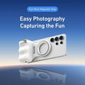 Telesin Fun Shot Magnetic Phone Grip with selfie ring light, black, showing the grip attached to a smartphone for selfies.