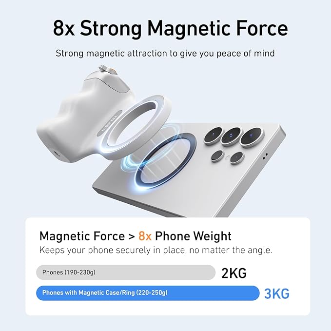 Telesin Fun Shot magnetic phone grip with built-in selfie ring light, designed by Tekvyn for enhanced selfies and stable grip.