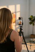 Magnetic selfie screen accessory with phone mounted for vlogging
