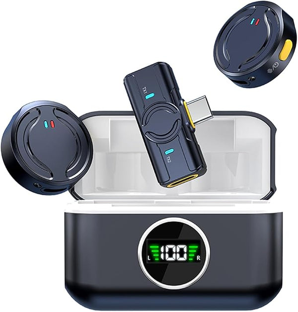 Wireless Tekvyn microphone with charging cabin, compact device for clear audio transmission and convenient charging.