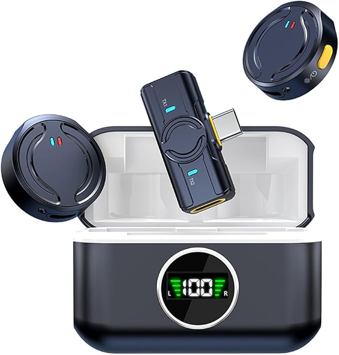 Wireless Tekvyn microphone with charging cabin, compact device for clear audio transmission and convenient charging.
